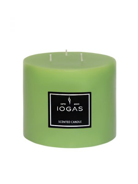 БЛОГ СВЕЩ  ТРИ ФИТИЛА С АРОМАТ ЗЕЛЕНА ЯБЪЛКА СВЕТЛО ЗЕЛЕНО 14х15см